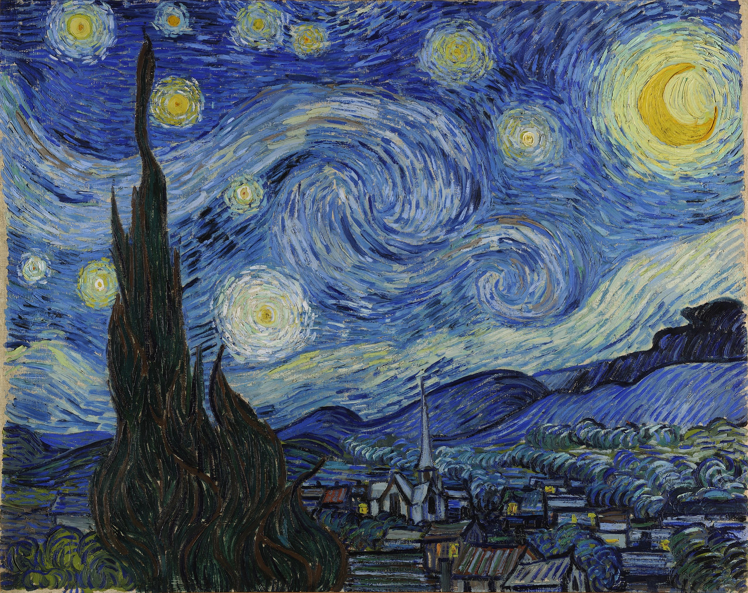 世界名画鉴赏《星月夜》-梵高（Starry Night-Van Gogh）